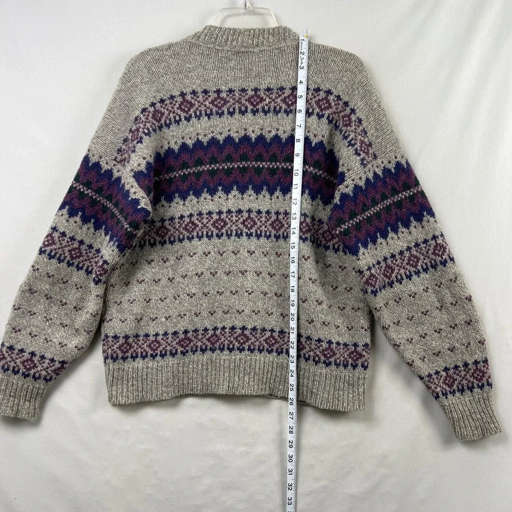 Vintage Alps Sweater Outdoors Cardigan Women Medium Grey Purple Fair Isle Wool - Picture 4 of 8